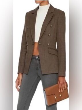 Intermix Christie Brown Slim Button Classic Blazer Petite Small See Flaw